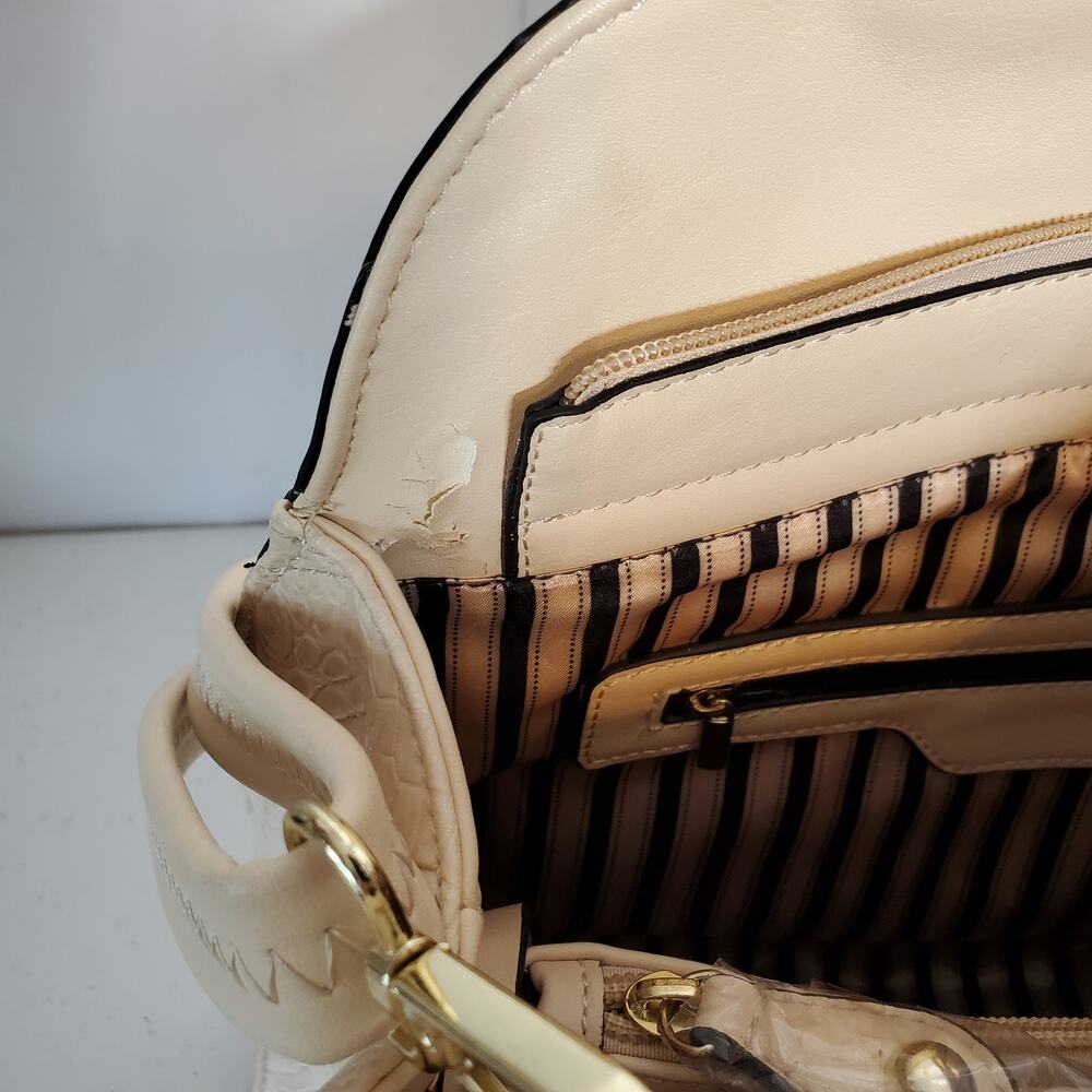 Isabelle Ivory Patent Vegan Leather Faux Croc Studded Dome Satchel - Picture 7 of 9